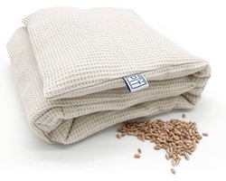 XL Met Pit ✿ Nek en schouders - Wasbare hoes - Pittenzak / coldpack - Made in NL/BE - 65 x 20 cm – Pittenkussen met tarwe – Crème wit Wafel
