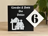 Naambordje / huisnummer voordeur huis familie MAT Zwart