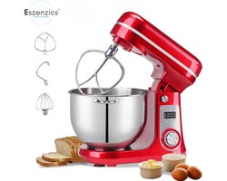 Eszenzics™ Keukenmachine - Krachtige Keukenmixer - Compact - Deegmixer - Mixer - Kneedmachine - 6 Liter - 1200W - 6 Snelheden - RVS - Rood