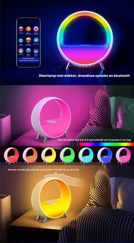LotaHome - Wake Up Light - Wekkerradio - Met Zonsopgang en Bluetooth Speaker - Draadloze Oplader - Wifi - Cadeau - Wake Up Light met Natuurlijke Geluiden - Smart - Digitale Wekker - Slaapwekker - Lichtwekker - Google Home & Amazon Alexa - Led Light
