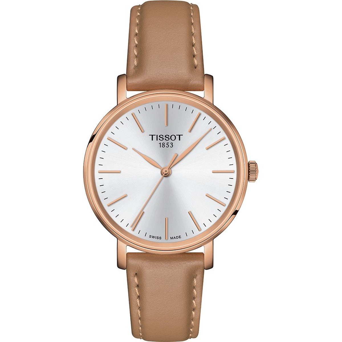 Tissot Everytime T1432103601100 Horloge - Leer - Crème - Ø 34 mm