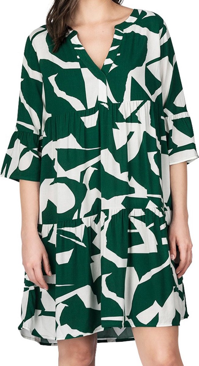 DENIMFY Dames Jurk DFFrida regular fit Groen M/L V Hals Volwassenen