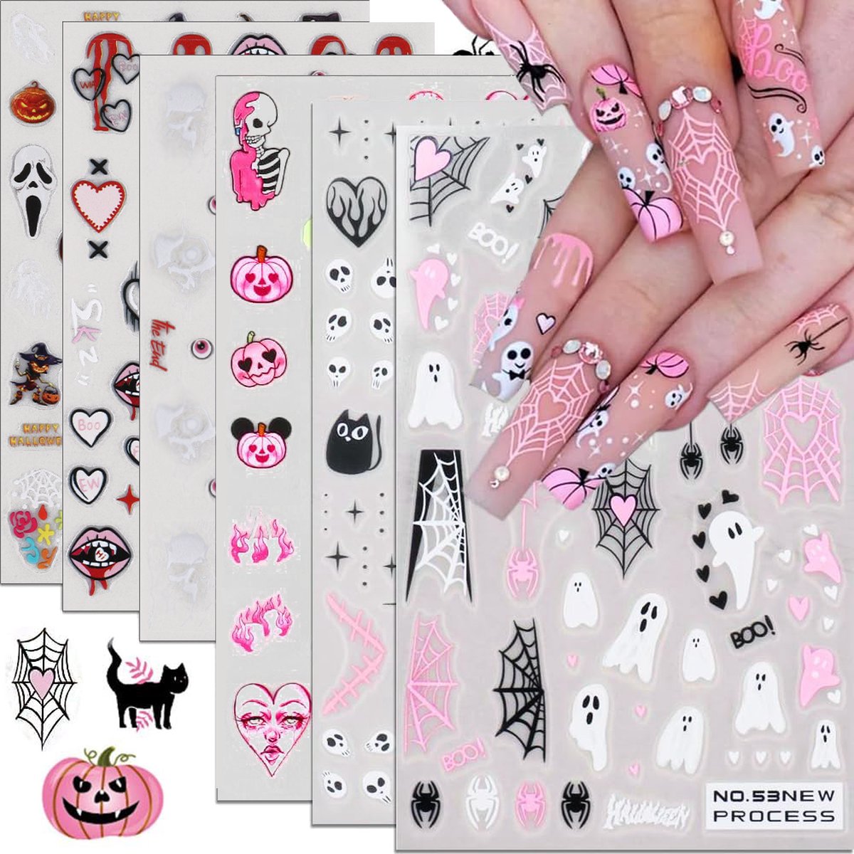 Elysee Beauty - Halloween nagelstickers - 6 vellen - Zelfklevend nageldecoratie - skull, scream, scary design stickers - Nail art tools for DIY manicure