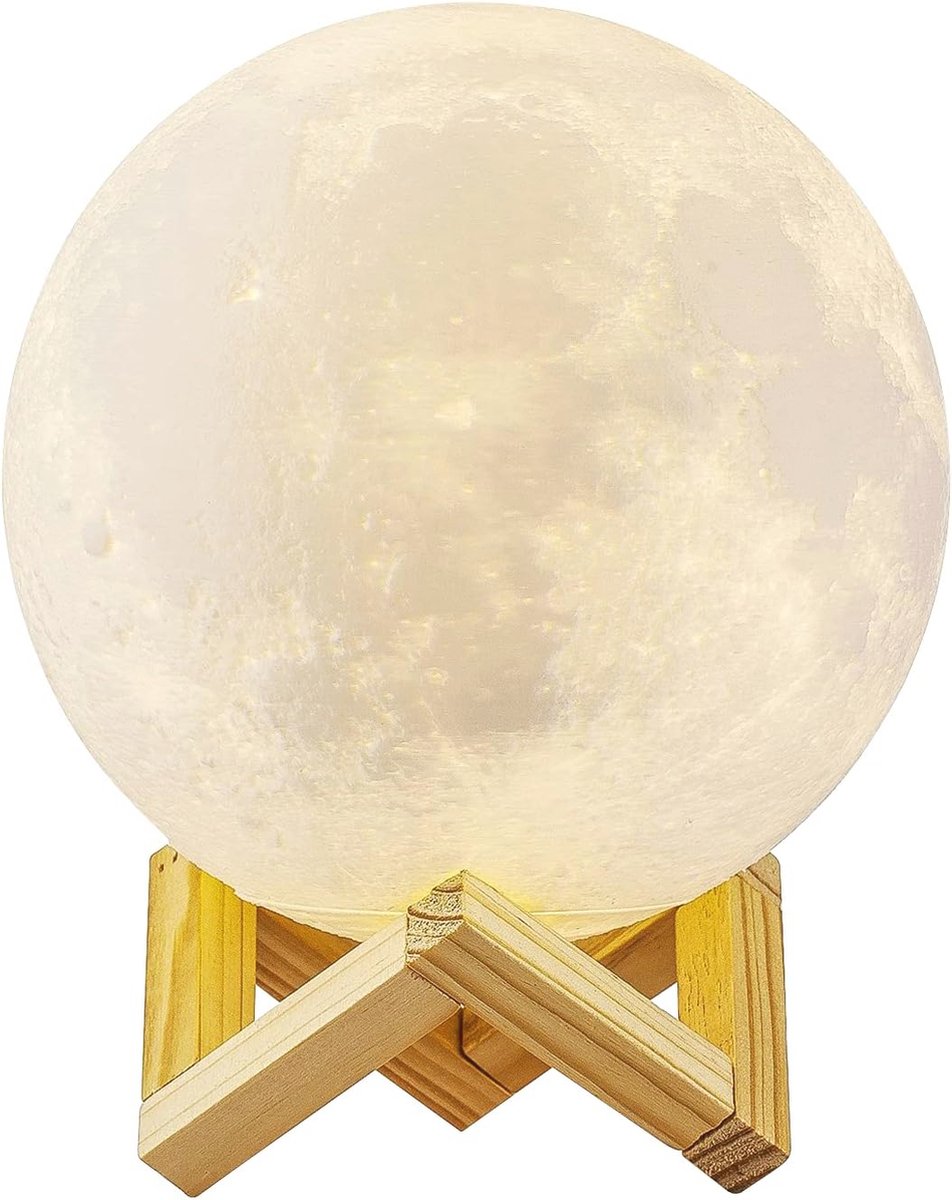 Image of 3D Gedrukt Maanlicht Nachtlampje 15 cm Dimbaar met 3 Kleurselecties voor Slaapkamer en Decoratie