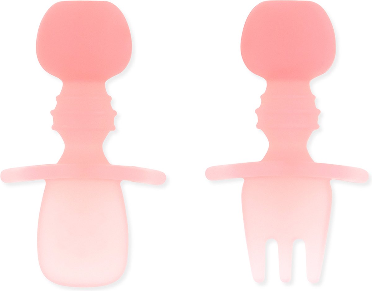 Goedkoopste Bumkins - Chewtensils® siliconen baby lepel en vork - Roze Jelly