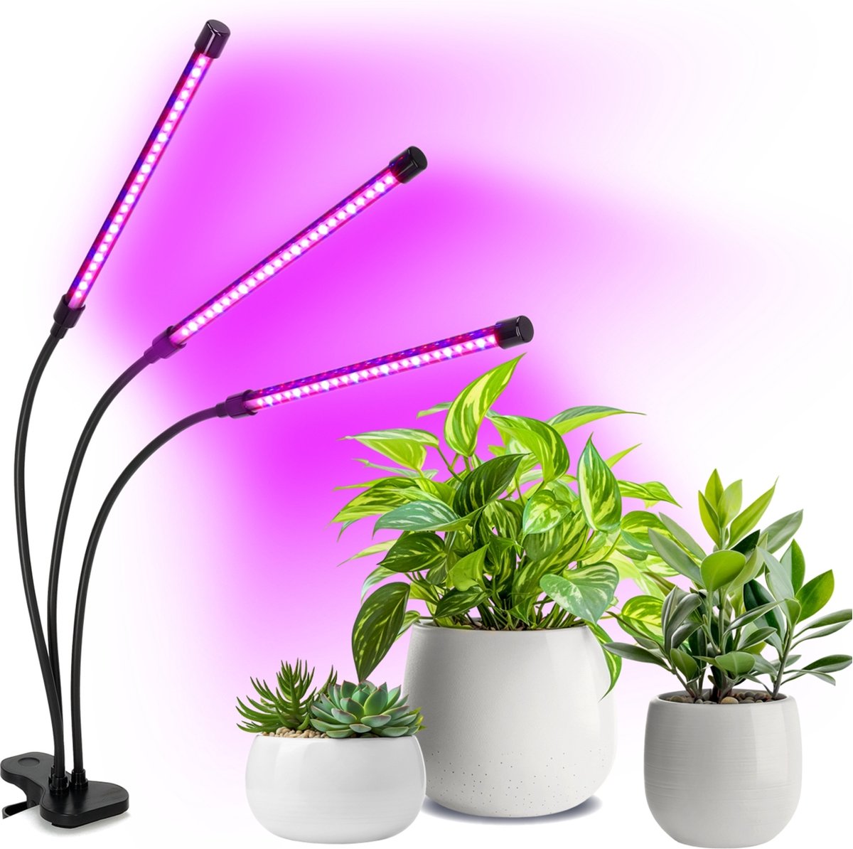 Plantenlamp | Groeilamp LED | 3-voudig | Flexibel | Met klem | 10 watt | 1,7m kabel | Incl. timer | Vitaro