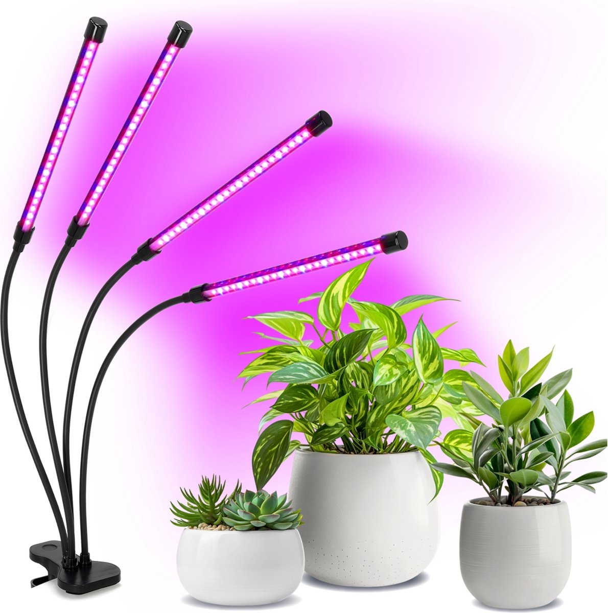 Plantenlamp | Groeilamp LED | 4-voudig | Flexibel | Met klem | 10 watt | 1,7m kabel | Incl. timer | Vitaro