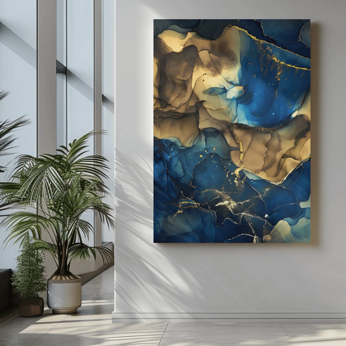 Trendex Global Canvas Schilderij - Abstract - Marmer - Blauw - Bruin - 150x100x2 cm