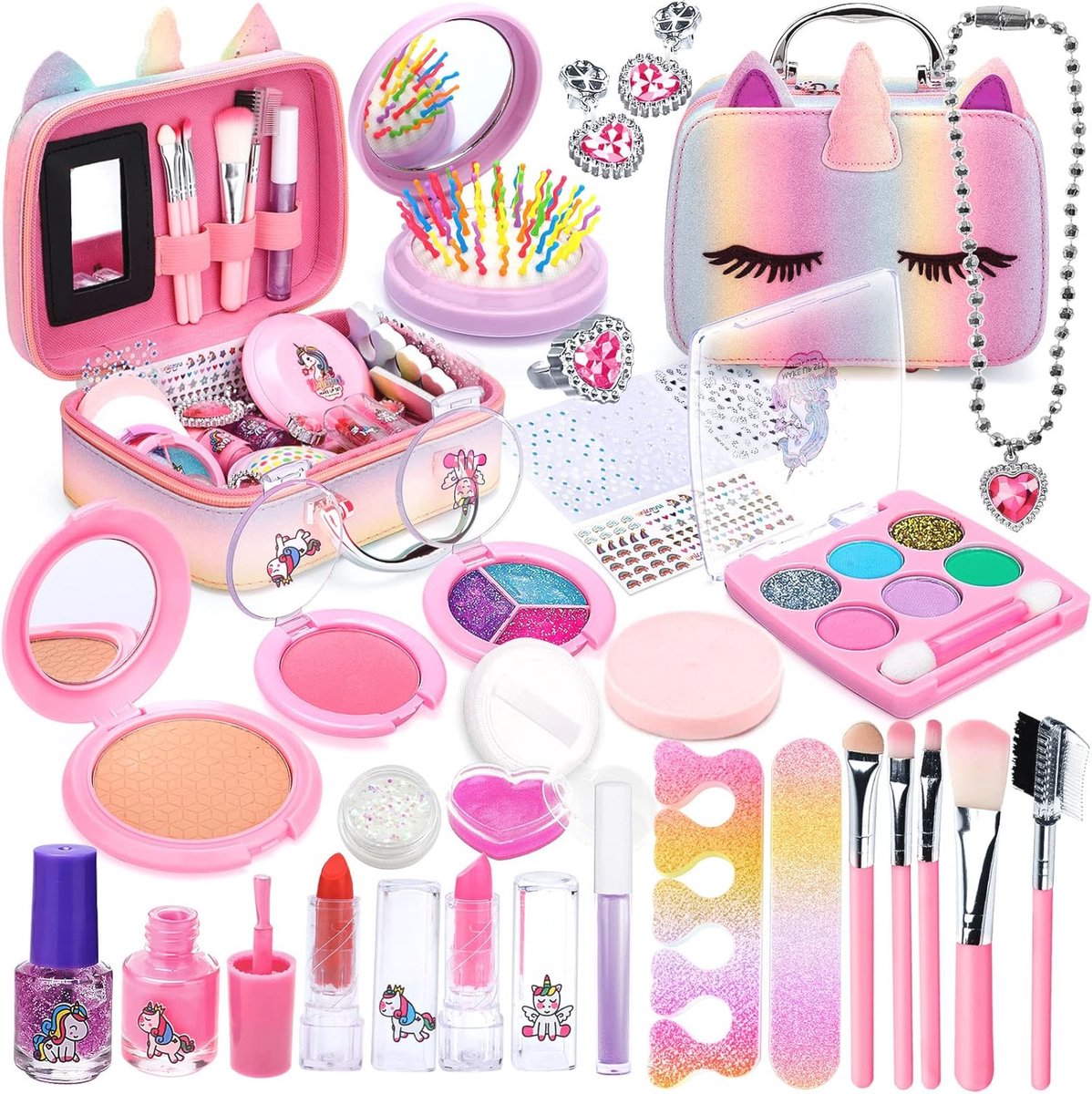 Kinderschminkset voor meisjes - Afwasbare Make-upset met Koffer - 31 Stuks Speelgoed Make-up voor Kinderen