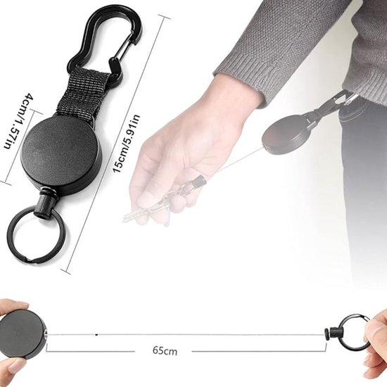 Sleutelhanger, uittrekbaar, 3 stuks, uittrekbaar, intrekbare sleutelhanger, ID-kaarthouder, uittrekbare sleutelhanger, stalen kabel met ID-houder