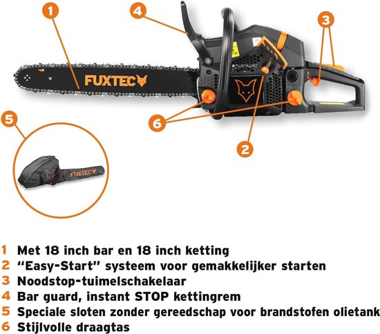 Kettingzaag 54cc - 2T Motor - 2,3kW - 46cm Zaagblad - Gemakkelijke Startfunctie — afbeelding 2