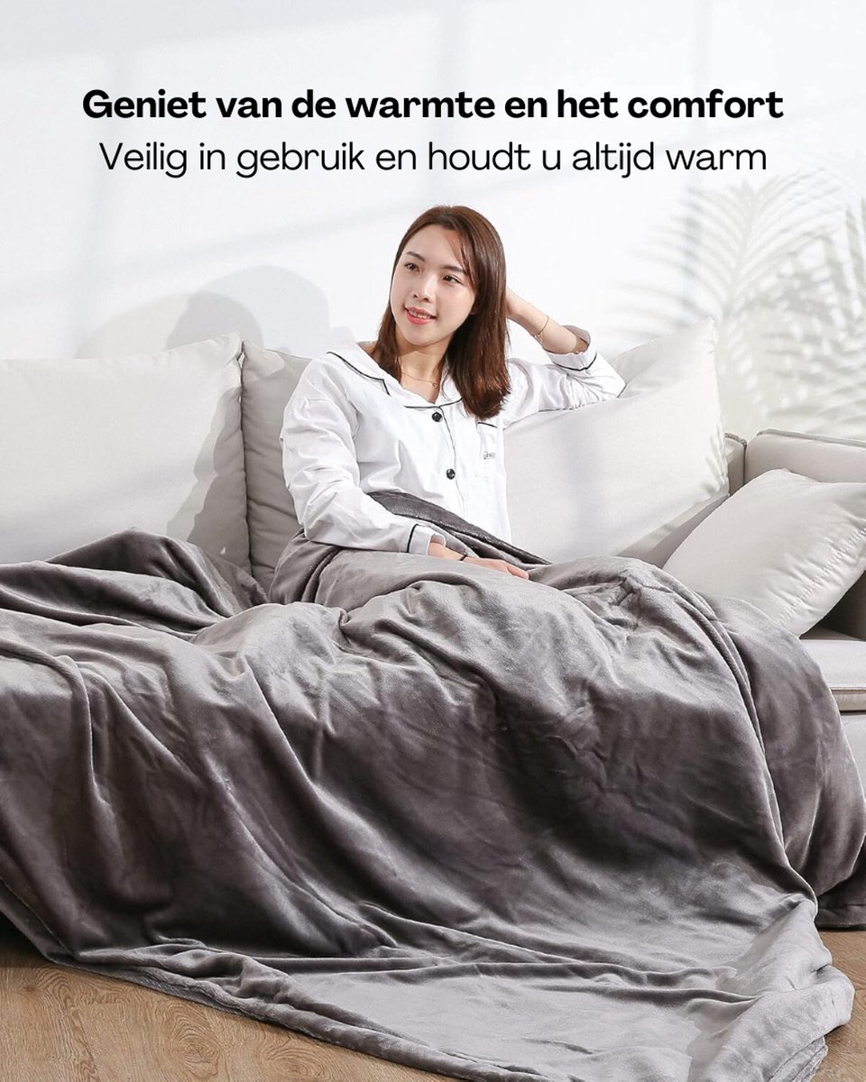 Luxe Warmtedeken – Verwarmde Deken – Elektrisch – Electric Blanket – Heating – Voor op de Bank – Draadloos – Fleece – USB – Stoel – Grijs — cadeau in Wonen & Interieur - foto 4