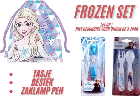 FROZEN SET - Inclusief : 1 x penlamp 1 x Tasje 1 x Bestek set