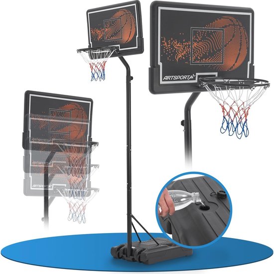 GOPLUS Basketbalkorf voor buiten, draagbaar met wielen, mandhoogte 130-305 cm, verstelbaar, basketbalmand, vulbaar met water/zand, draagbare korf voor jongeren en volwassenen