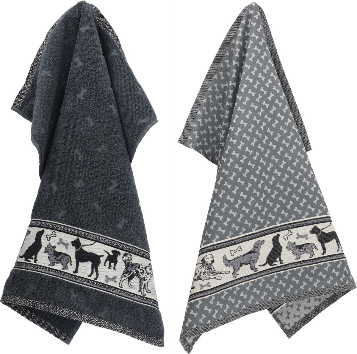 Bol.com Luxe Keukendoek en Theedoek Hond Antraciet van Bunzlau Castle | 100% Biologisch Katoen | Keukendoek 60x53cm en Theedoek ... aanbieding