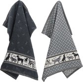 Torchon de Cuisine et Torchon de Luxe Chien Anthracite| 65,00 x 65,00 cm du château de Bunzlau | 100% coton biologique | Torchon 60x53cm et Torchon 65x65cm