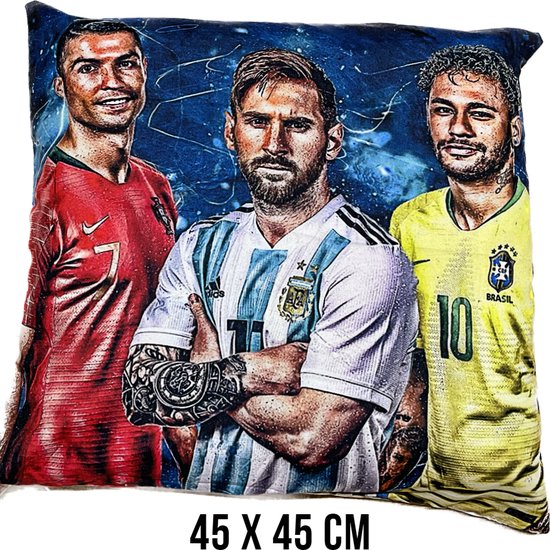 Le Allernieuwste.nl® Coussin Ronaldo Messi Neymar Housse de coussin Polyester Peau de Peach Peau de pêche - Voetbal Housse de coussin - couleur 45 x 45 cm