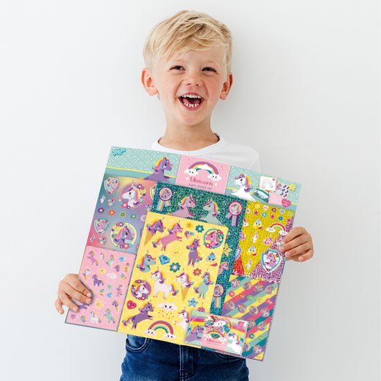 Totum - Ensemble de super autocollants Unicorn XL - 7 feuilles d'autocollants avec autocollants gonflés métalliques et 3D
