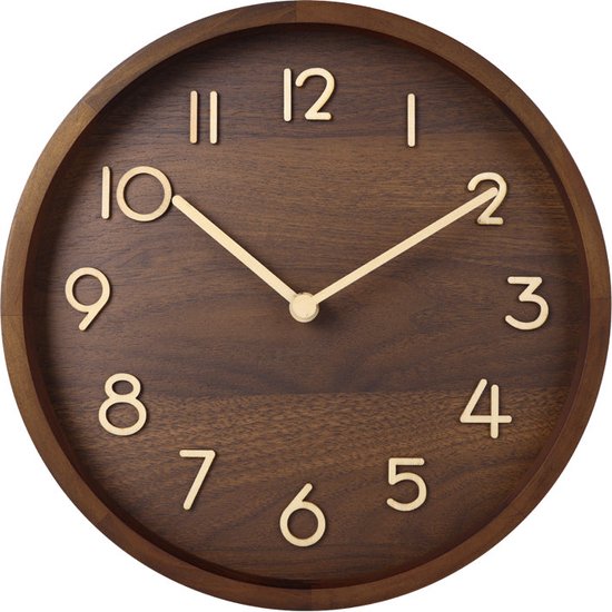 SensaHome Wandklok Helsinki - Moderne Ronde Klok met Cijfers - Houten Nordic Stijl - Ø30cm - Bruin