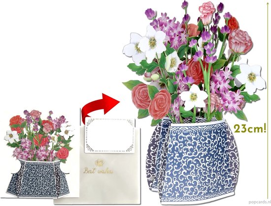 Popcards pop-up kaart – vrijstaand boeket: Rozen, Anemonen, Hyacinten pop-up kaarten 3D wenskaart