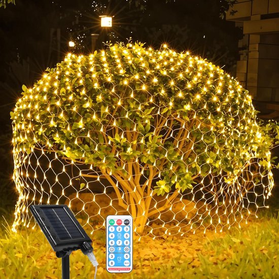 Foto: Solar netverlichting lichtnet kerstverlichting lichtnetten lichtgordijn tuinverlichting boomverlichting ip44 voor binnen buiten warm wit 2x2m