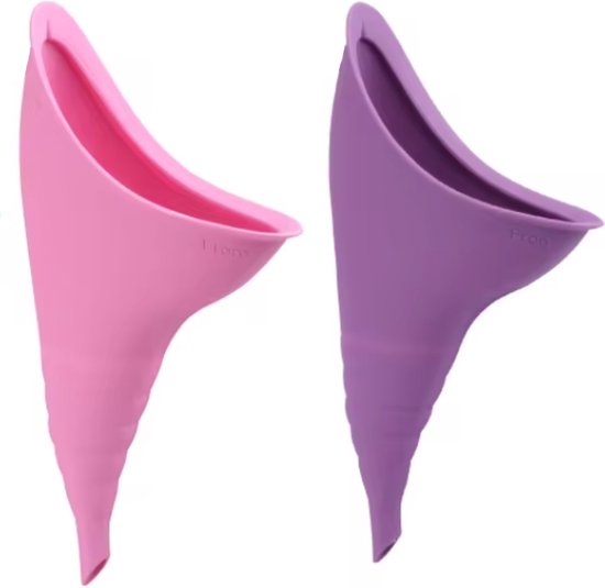 Twee plastuiten, één roze en één paars.
