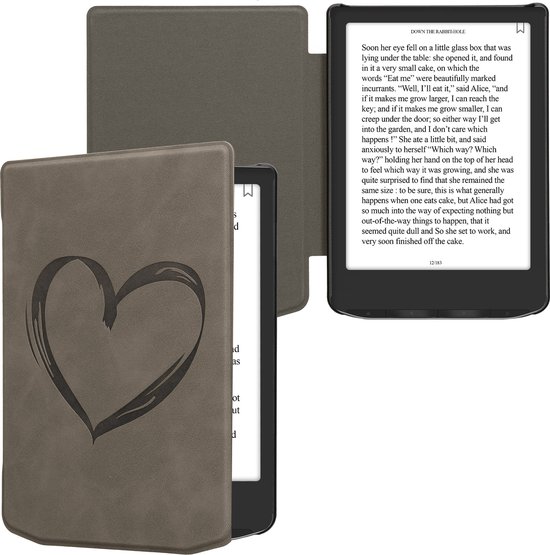 kwmobile e-reader hoesje geschikt voor Pocketbook Verse / Verse Lite / Verse Pro / Color / Vivlio Light/Light HD hoes - Ereader flip case met standaard - Kunstleren e reader cover - Brushed Hart design in grijs van Merkloos — afbeelding 5
