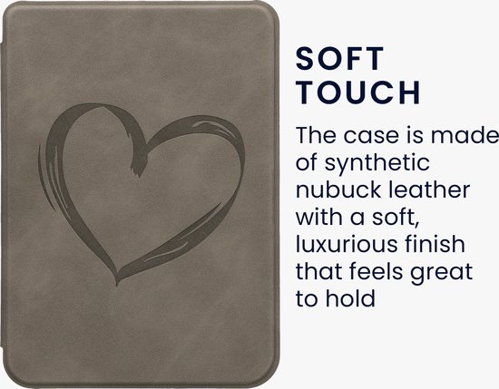kwmobile e-reader hoesje geschikt voor Kobo Clara BW / Colour hoes - Ereader flip case met standaard - Kunstleren e reader cover - Brushed Hart design in grijs van Merkloos — afbeelding 4