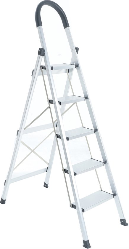 Foto: Mark tools huishoudtrap keukentrap 5 treden huishoudladder inklapbaar trapladder opvouwbaar anti slip max werkhoogte 3 0 meter