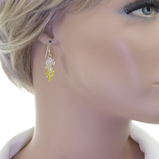 Behave – Boucles d'oreilles – Boucles d'oreilles grappes en argent sterling 925 avec pierres de cristal Swarovski Elements jaunes et transparentes