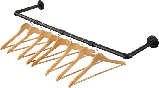 Industriële Plafondgarderobe Industriële Garderobestang Liam - Plafondmontage, Zwart, 140 Cm Breed Kledingstang Voor Inloopkast