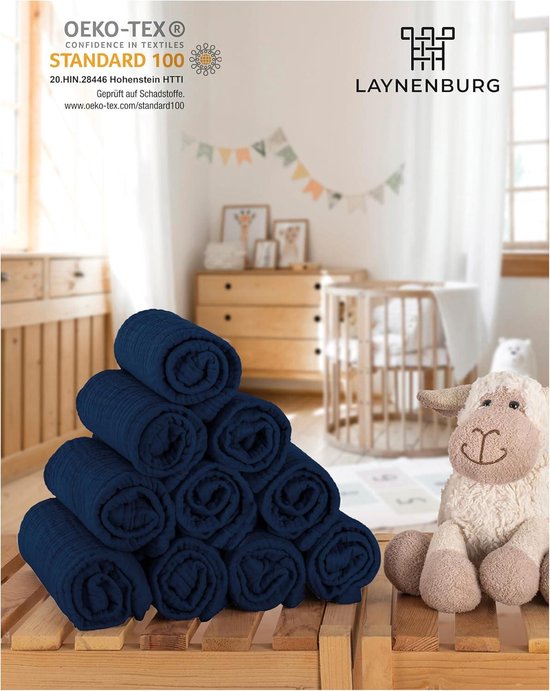 Set of 10 Premium Burp Towels Baby 30x50 cm Extra Soft Muslin 100% Cotton Oeko Tex 100 Blue hydrofiele washandjes van Funnies. — afbeelding 4