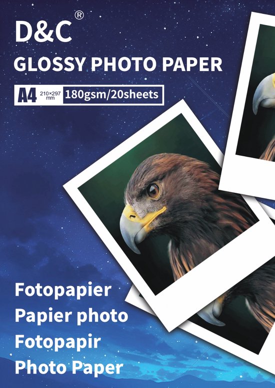 Fotopapier - Glossy Glanzend - 20 Vellen A4 Formaat - 210x297mm - 180 Gram per m²