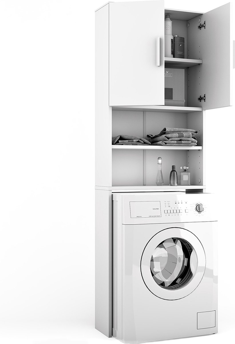 Vicco Wasmachinekast Irma, Wit hoogglans/wit, 64 x 190.5 cm