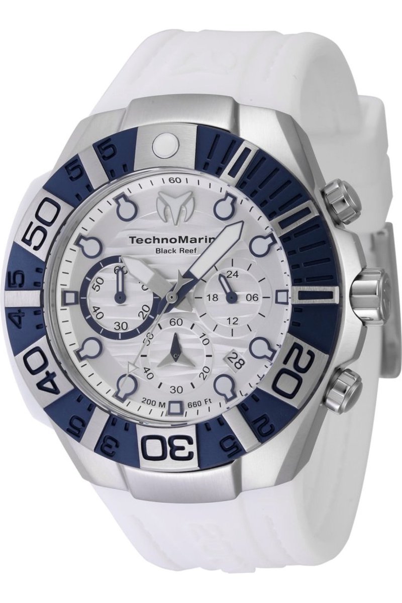 TechnoMarine Reef TM-523013 Heren Horloge - Waterdicht - Analoog - Quartz Uurwerk - Roestvrij Staal met witte Wijzerplaat - 45mm