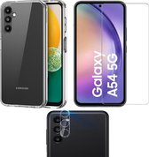 Back cover Silicone hoesje transparant met Screenprotector Glas 1x en Camera lens protector 1x Geschikt voor: Samsung Galaxy A54