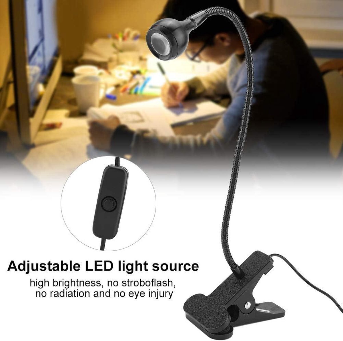 Leeslampje Clip on USB 2 kleurenmodi LED 360 ° flexibele zwanenhals boeklicht-oogbescherming-Verstelbare opvouwbare draagbare tafellamp voor slaapkamer studeerkamer kantoor make-up-Zwart Warm — cadeau in Gadgets - foto 5