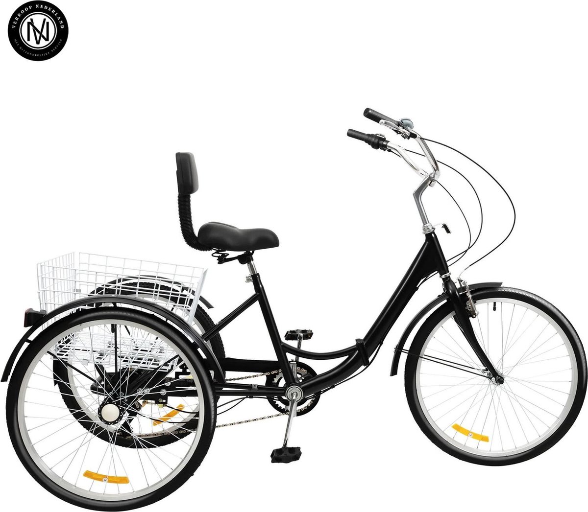 Verkoop Nederland Moderne 24 Inch 7 Snelheden Hoge Carbon Staal Opvouwbare Driewieler Met Rugleuning Stoel Zwart V Rem