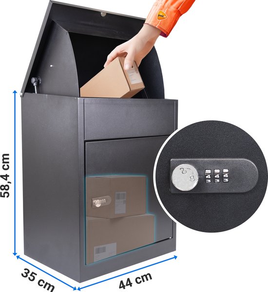Silvergear Pakketbrievenbus Vrijstaand - Pakketbox Buiten - Pakket Brievenbus - 44 x 35 x 58,4 - Zwart