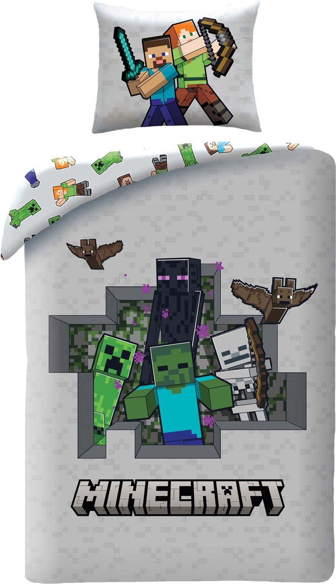 Minecraft Mobs Dekbedovertrek - 140 x 200 cm - 70 x 90 cm - Polyester