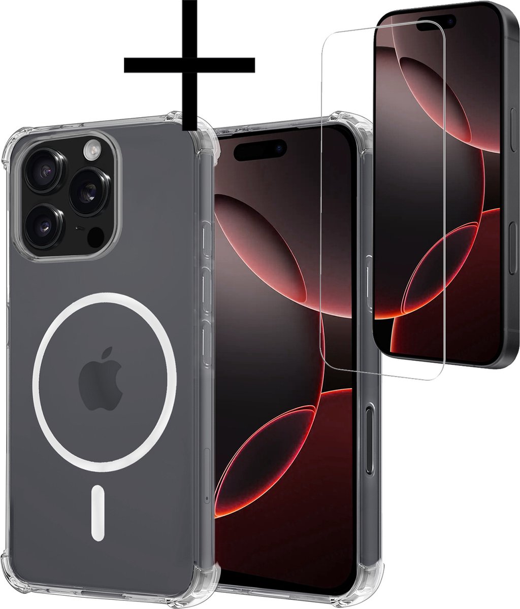 Hoesje - Met Screenprotector - Geschikt voor Apple iPhone 16 Pro Max - Magsafe Compatible - Sterk & Shockproof - Back Cover - Shock Proof Case - Telefoon Hoes - Transparant