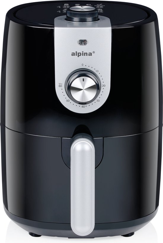 alpina Airfryer - Friggitrice ad aria calda da 3,5 l, 1400 W, temperatura regolabile da 80 a 200 °C, per 3 a 5 persone, forno con timer fino a 60 minuti, lavabile in lavastoviglie, in metallo, colore