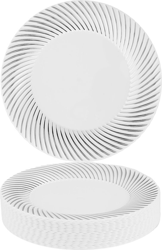 MATANA 20 Kleine Witte Herbruikbare Plastic Borden Met Gouden Rand 26cm Stevige En Voor Feestjes Bruiloften Verjaardagen Kerstmis 830854945