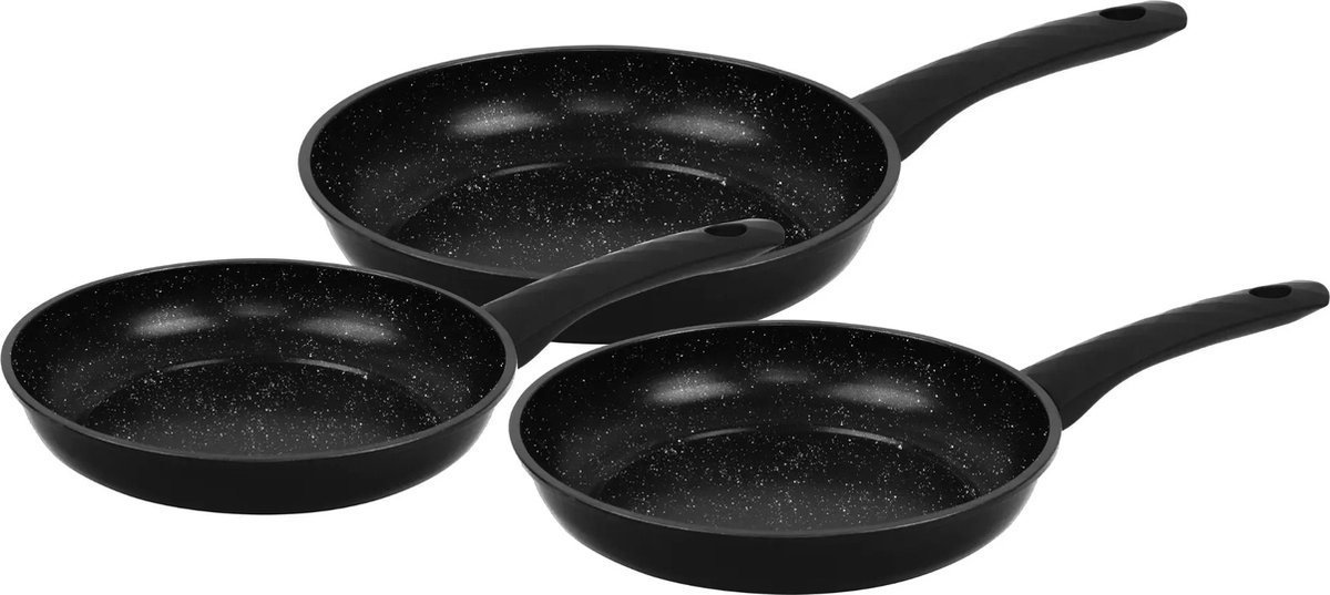 Herzberg - koekenpannenset 3-delig Ø 20 + 24 + 28 cm - inductie - PFAS-vrij - marmercoating - zwart