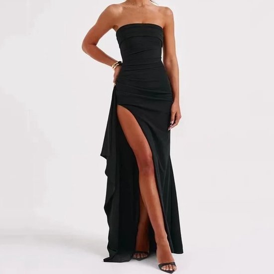 Black Lange Jurk Met Split Katoenen Maxi Jurk Met Split Zwart • Prijs € 17,99 • Bonprix Online Shop