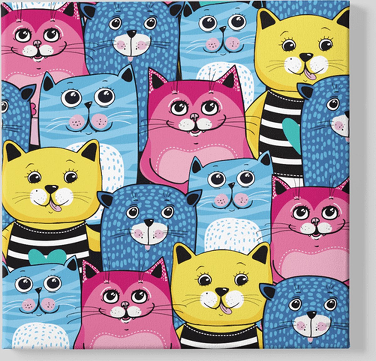 Trendex Global Vierkant Canvas Schilderij - Abstract - Kleurrijke Katten - 60x60x2 cm