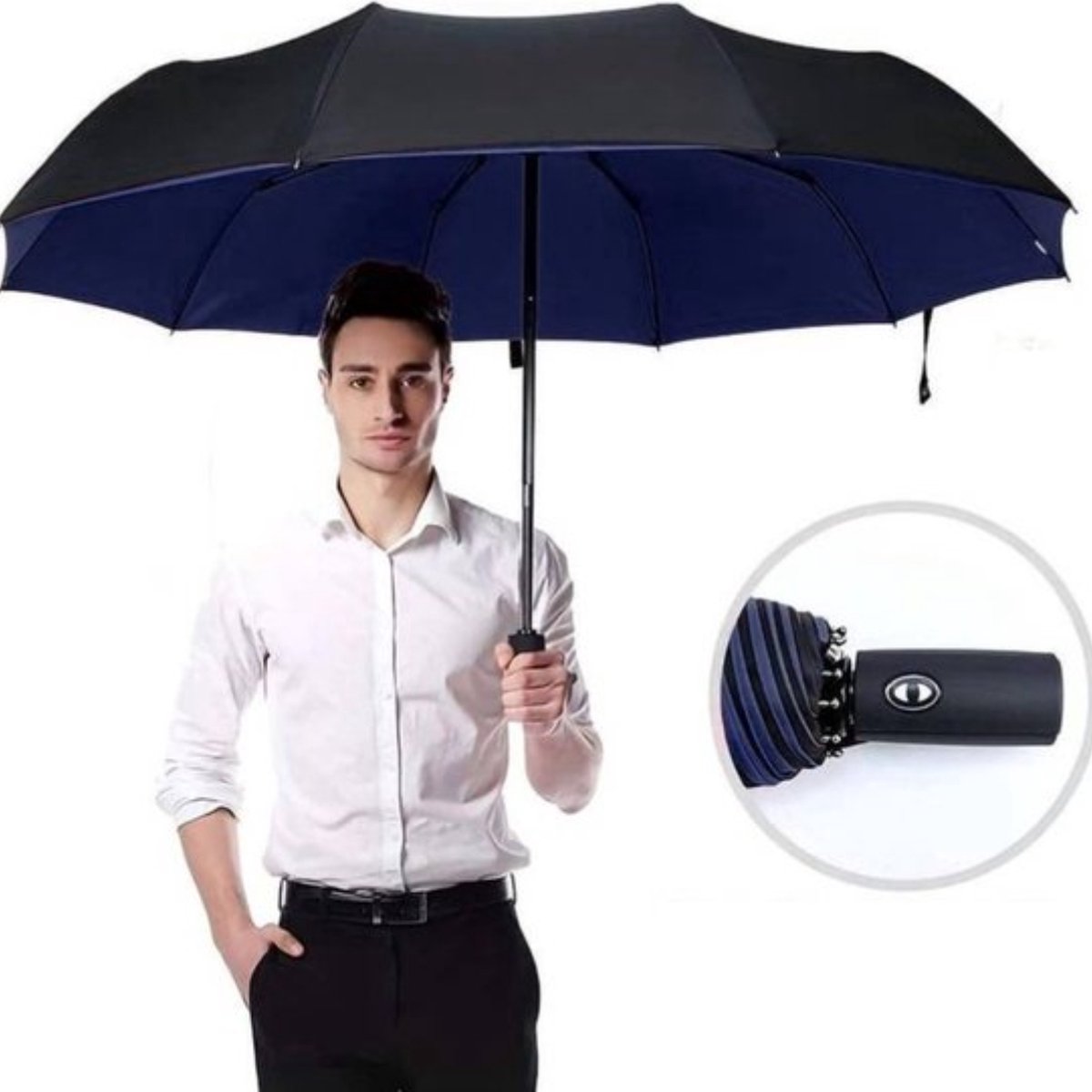 Bovista Moderne Stormparaplu - Windproof Paraplu - Opvouwbaar Stormproef - Automatisch Uitklapbaar - Umbrella - Donkerblauw