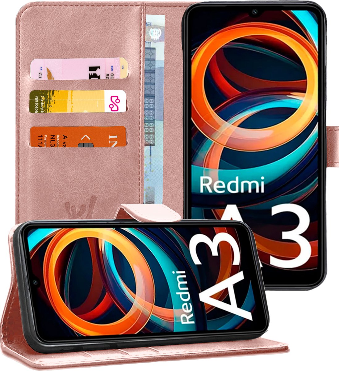 Hoesje geschikt voor Xiaomi Redmi A3 - Portemonnee Book Case Rosegoud