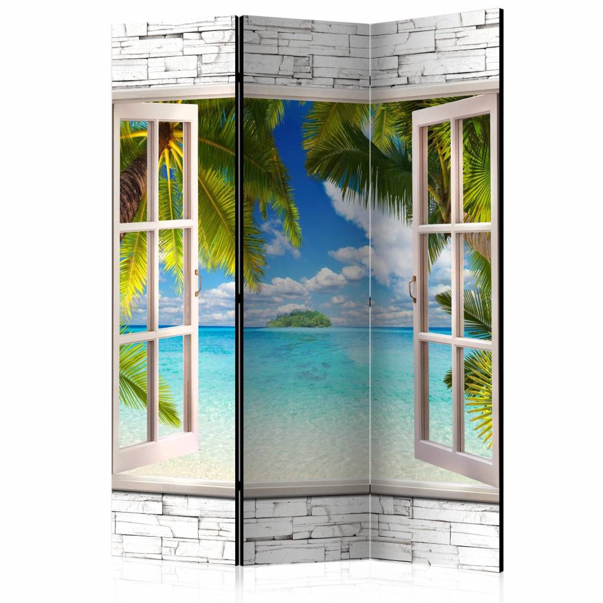 Vouwscherm / Kamerscherm - Droom eiland 135x172cm gemonteerd geleverd, dubbelzijdig geprint