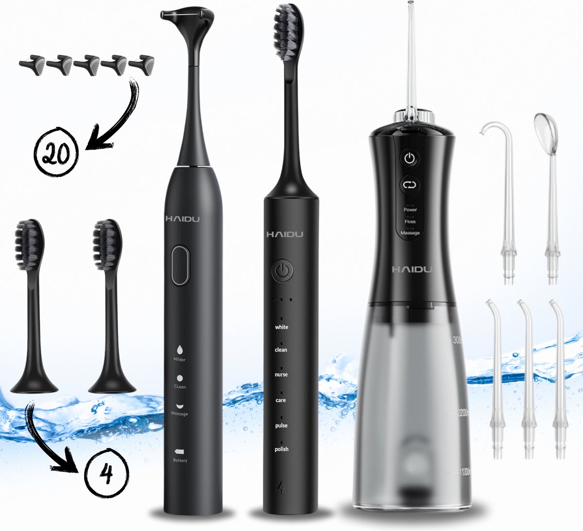 Goedkoopste HAIDU Elektrische Tongschraper Pro Flow Waterflosser Elektrische Tandenborstel – Mondverzorging – Flosdraad – Zwart